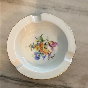 Floral Meissen porcelain ashtray, likely vintage. Meissen is a German porcelain